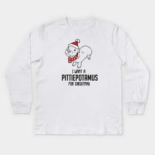 Funny Christmas Pitbull, Pittiepotamus for Christmas Kids Long Sleeve T-Shirt